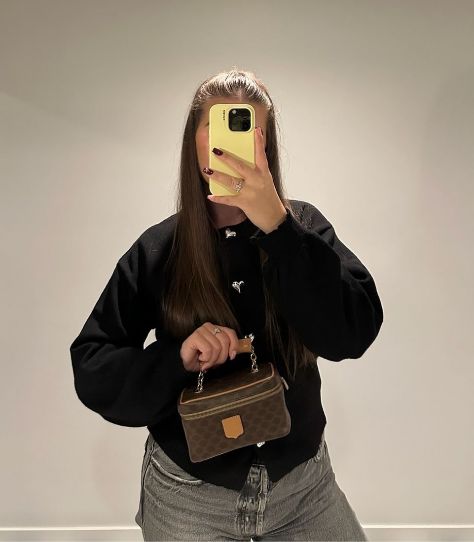 Celine Brown Macadam Monogram Coated Canvas & Calfskin Leather Vintage Top Handle Vanity Case - 2
