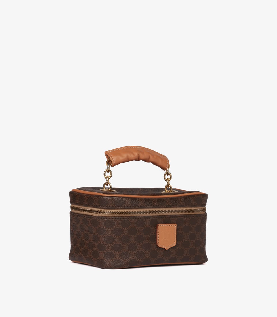 Celine Brown Macadam Monogram Coated Canvas & Calfskin Leather Vintage Top Handle Vanity Case - 3