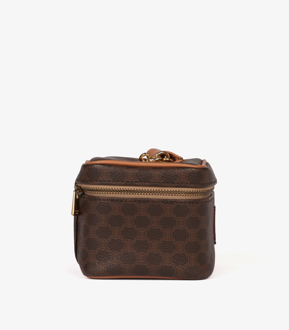 Celine Brown Macadam Monogram Coated Canvas & Calfskin Leather Vintage Top Handle Vanity Case - 4
