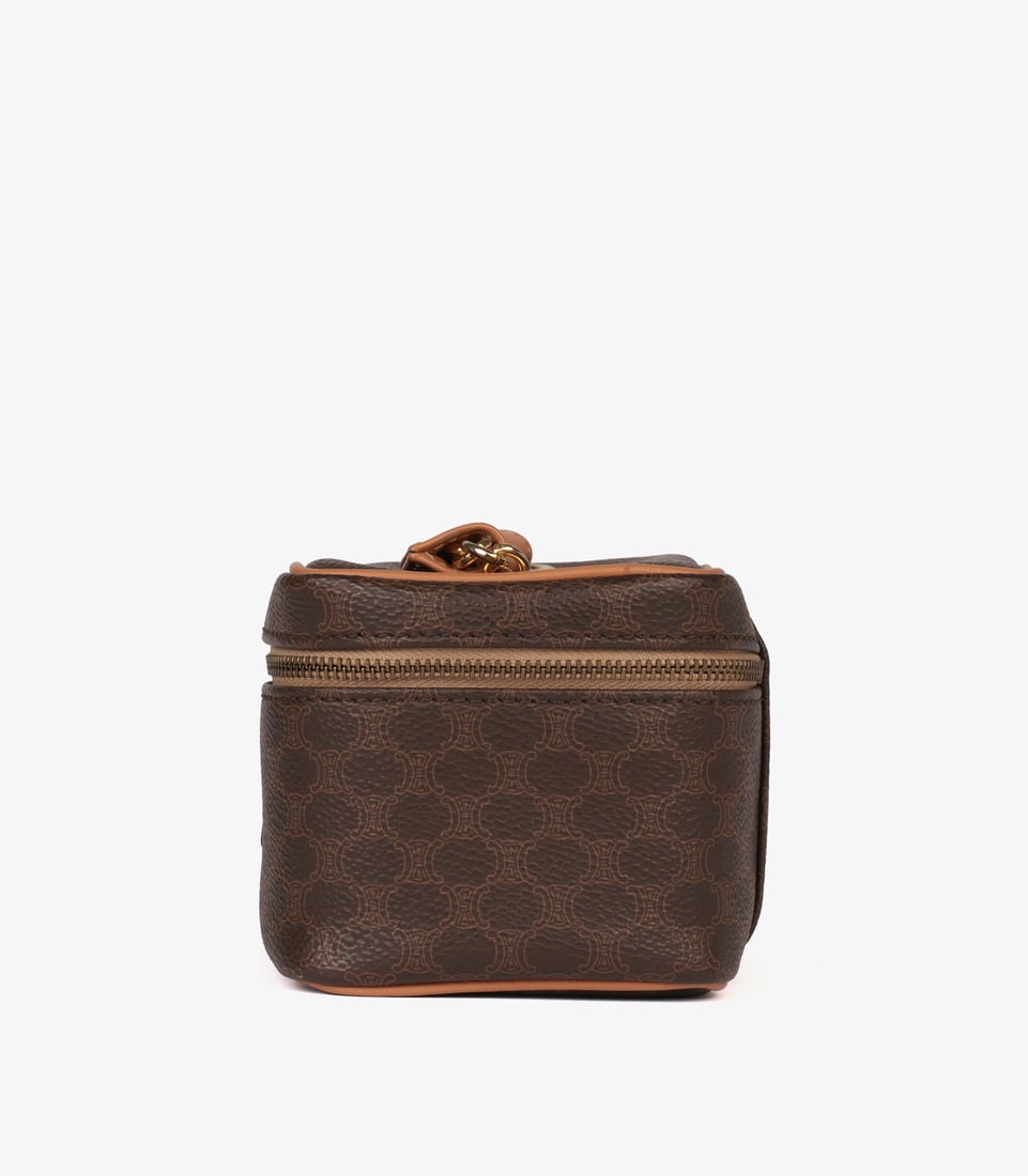 Celine Brown Macadam Monogram Coated Canvas & Calfskin Leather Vintage Top Handle Vanity Case - 5