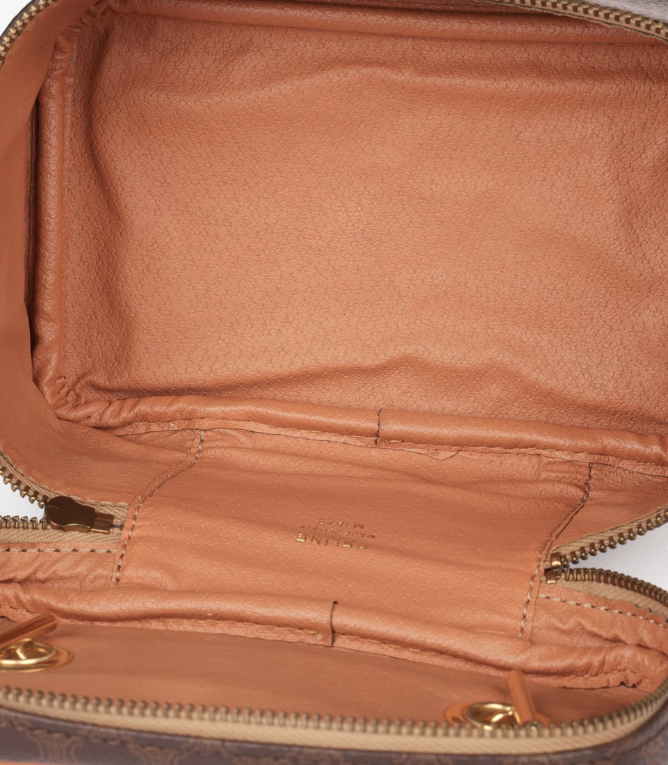 Celine Brown Macadam Monogram Coated Canvas & Calfskin Leather Vintage Top Handle Vanity Case - 9
