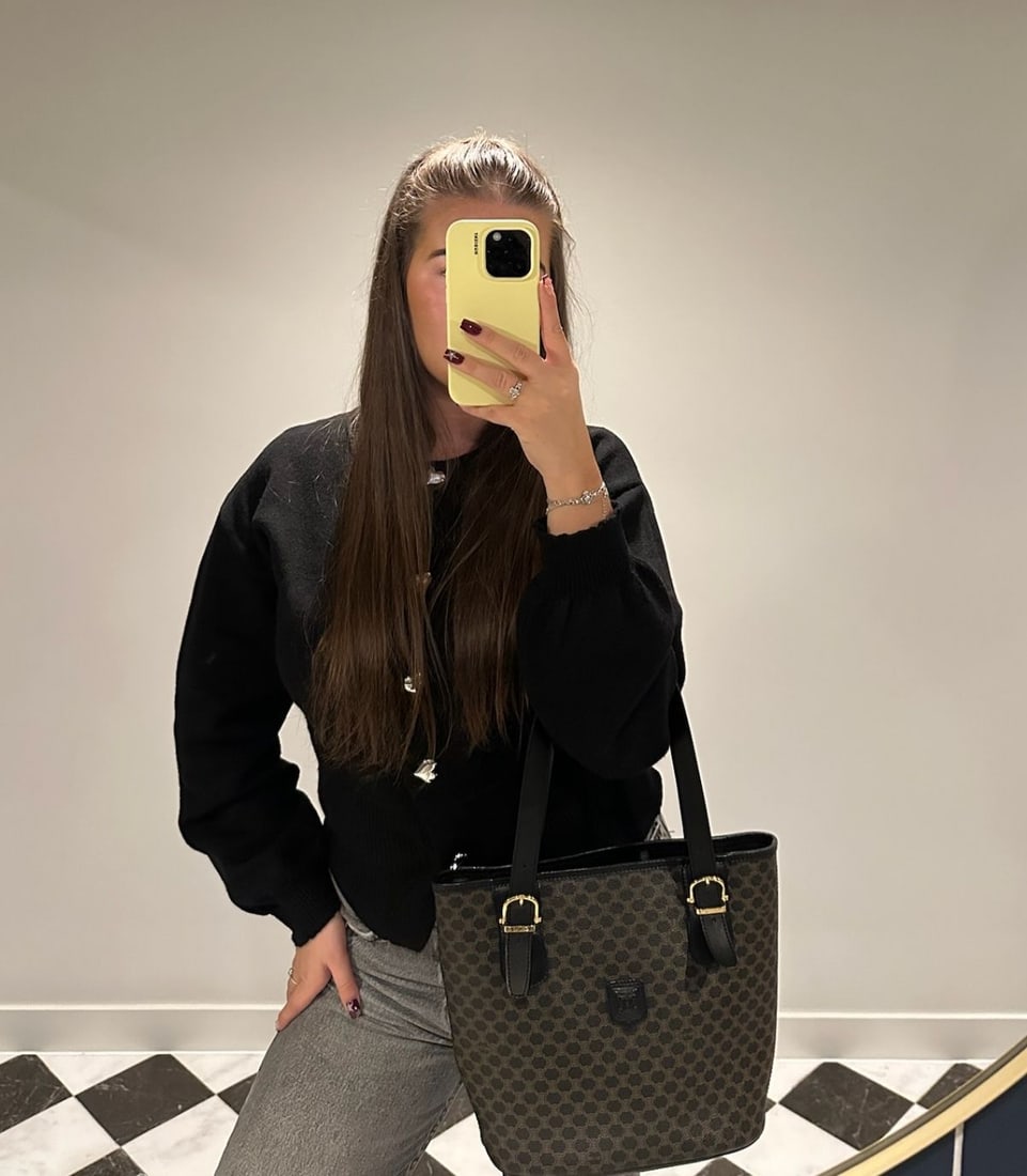 Celine Brown Macadam Monogram Coated Canvas & Black Calfskin Leather Vintage Bucket Bag - 2