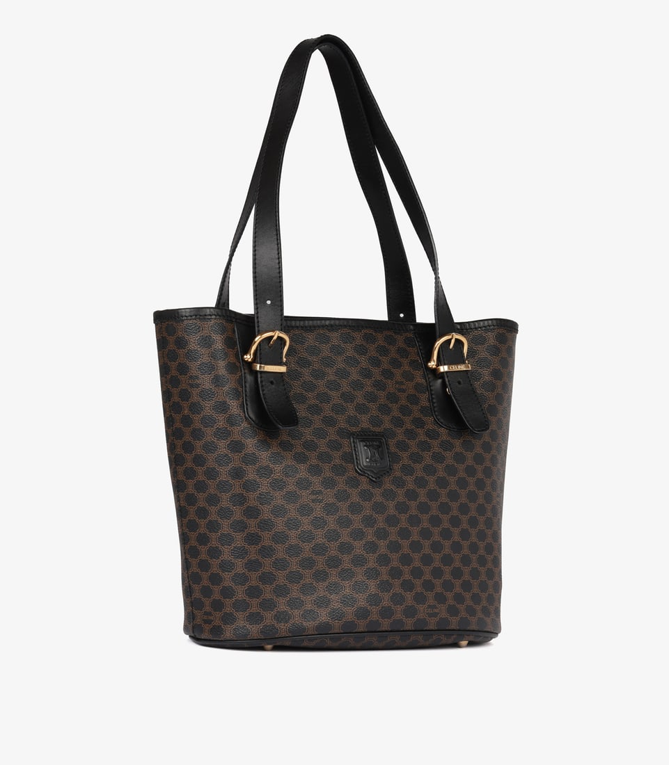 Celine Brown Macadam Monogram Coated Canvas & Black Calfskin Leather Vintage Bucket Bag - 3