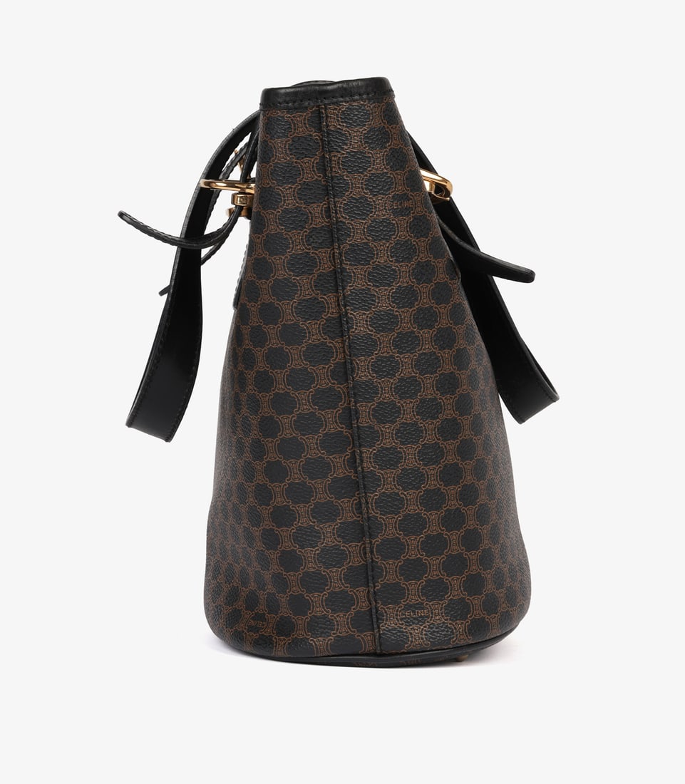 Celine Brown Macadam Monogram Coated Canvas & Black Calfskin Leather Vintage Bucket Bag - 4