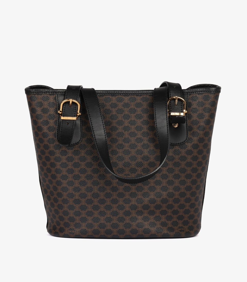 Celine Brown Macadam Monogram Coated Canvas & Black Calfskin Leather Vintage Bucket Bag - 5