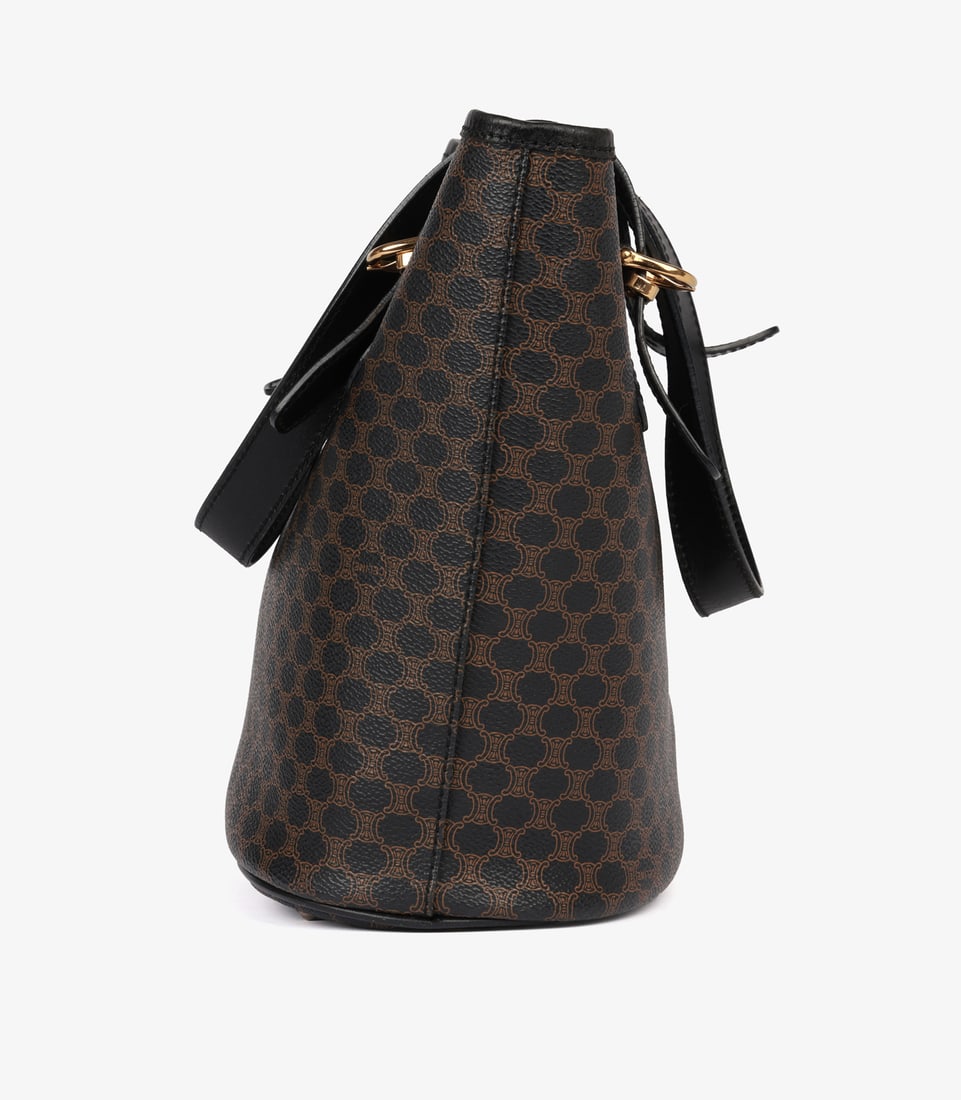 Celine Brown Macadam Monogram Coated Canvas & Black Calfskin Leather Vintage Bucket Bag - 6