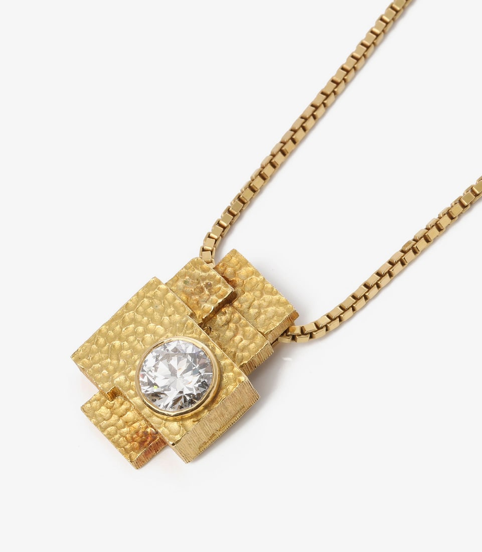 Grima 2.18ct Brilliant Cut Diamond 18ct Yellow Gold Vintage Bespoke Pendant - 3