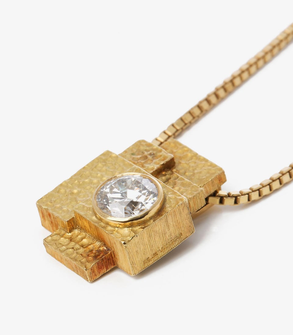 Grima 2.18ct Brilliant Cut Diamond 18ct Yellow Gold Vintage Bespoke Pendant - 4