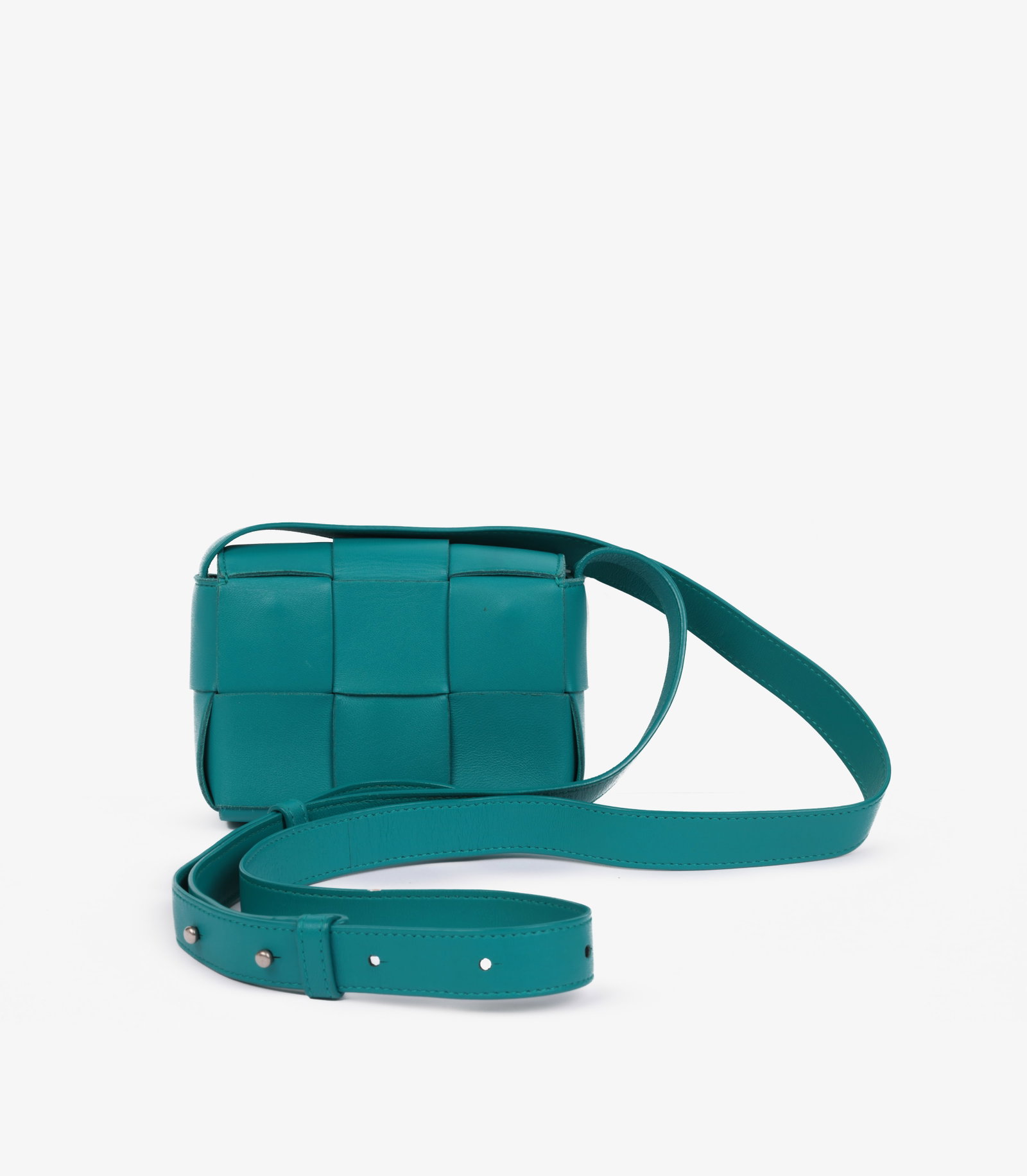 Bottega Veneta Teal Maxi Intrecciato Woven Calfskin Leather Candy Cassette - 4