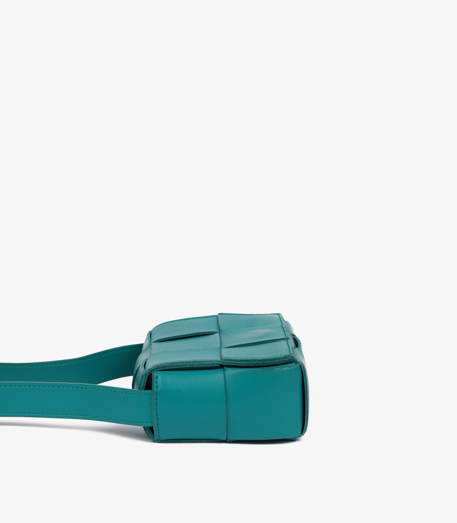 Bottega Veneta Teal Maxi Intrecciato Woven Calfskin Leather Candy Cassette - 5