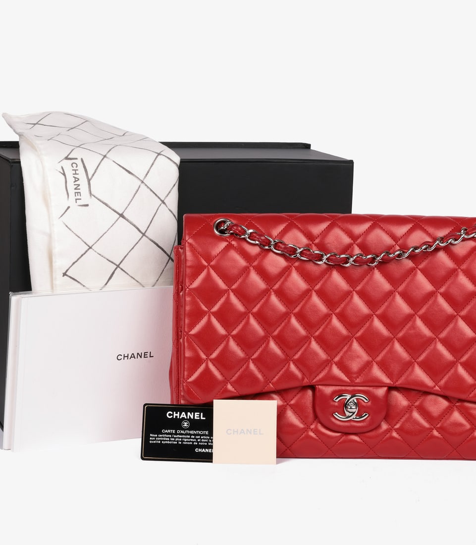 Chanel Red Quilted Lambskin Maxi Classic Single Flap Bag - 13