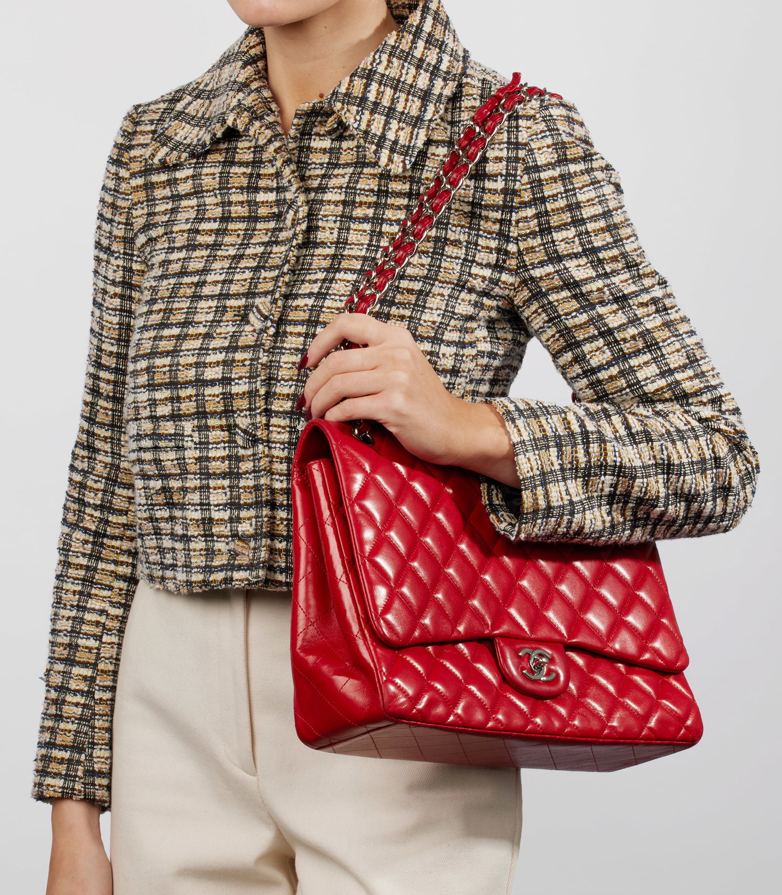 Chanel Red Quilted Lambskin Maxi Classic Single Flap Bag - 2