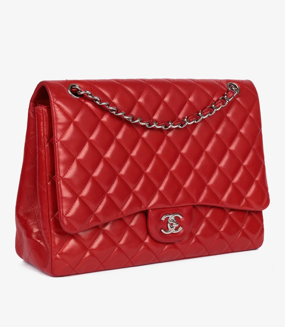 Chanel Red Quilted Lambskin Maxi Classic Single Flap Bag - 3