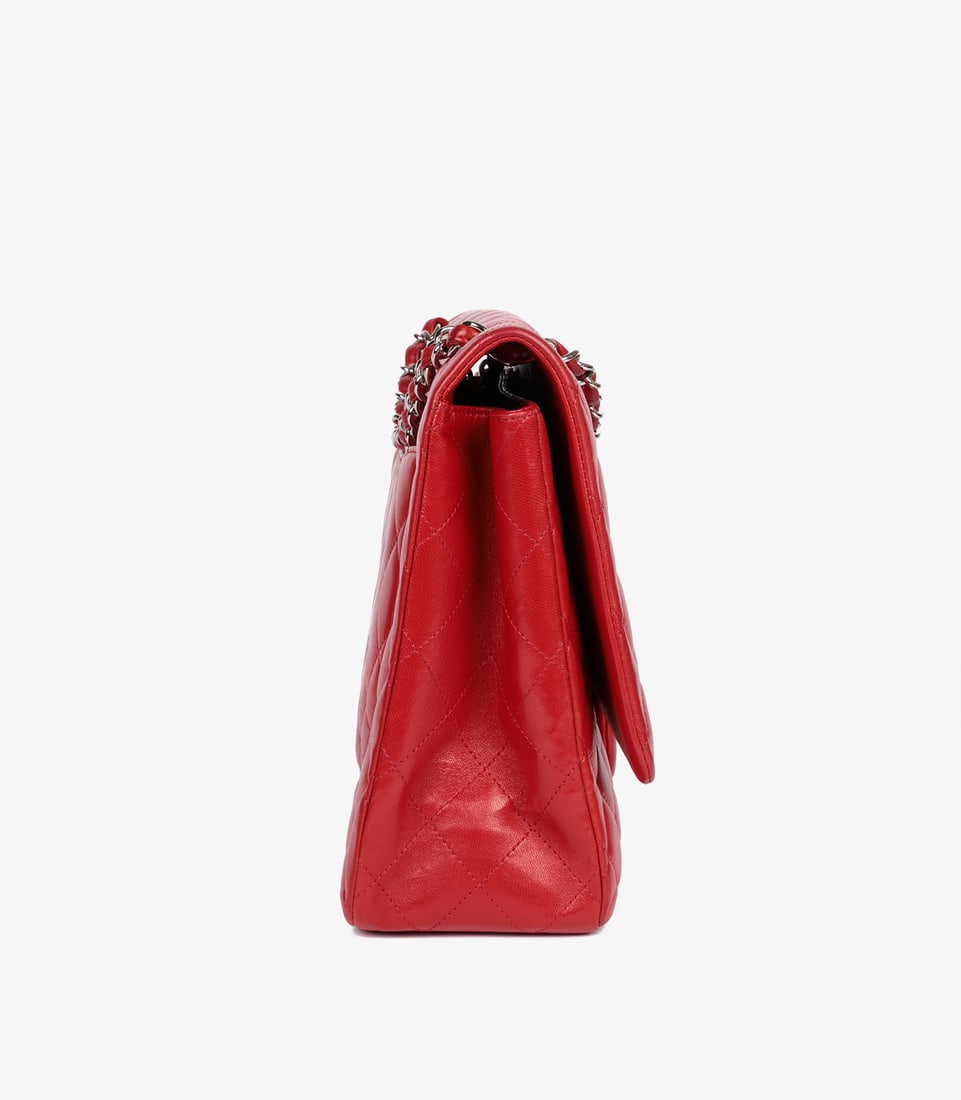 Chanel Red Quilted Lambskin Maxi Classic Single Flap Bag - 4
