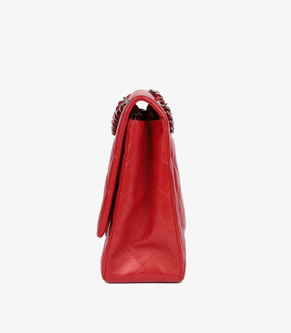 Chanel Red Quilted Lambskin Maxi Classic Single Flap Bag - 5