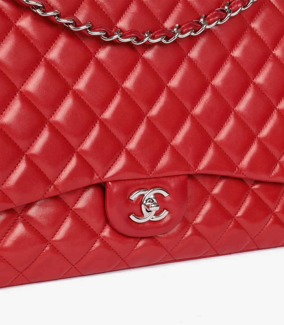 Chanel Red Quilted Lambskin Maxi Classic Single Flap Bag - 8