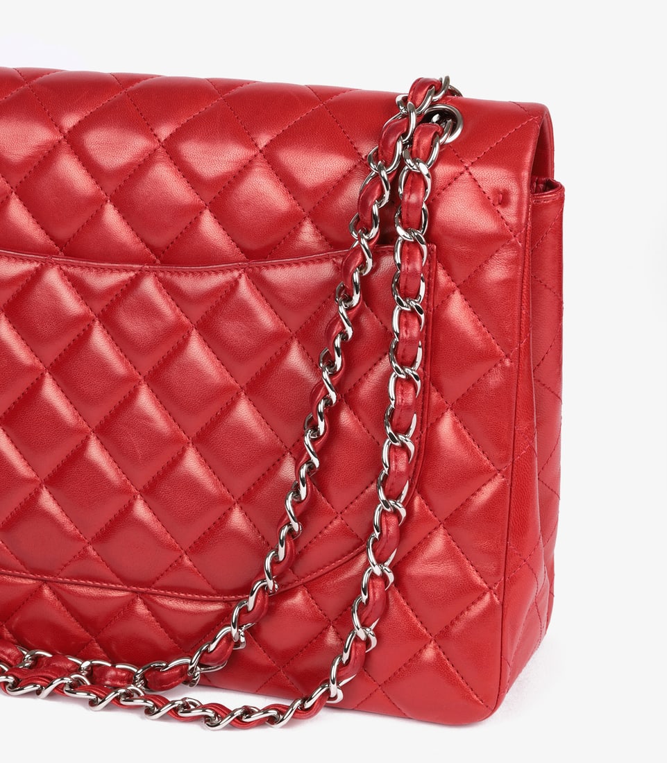 Chanel Red Quilted Lambskin Maxi Classic Single Flap Bag - 9