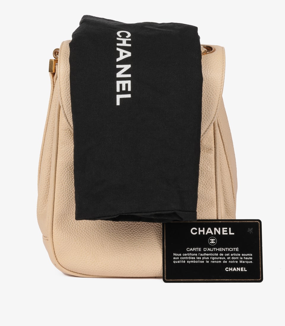 Chanel Beige Caviar Leather Vintage XL Classic Single Flap Bag - 13