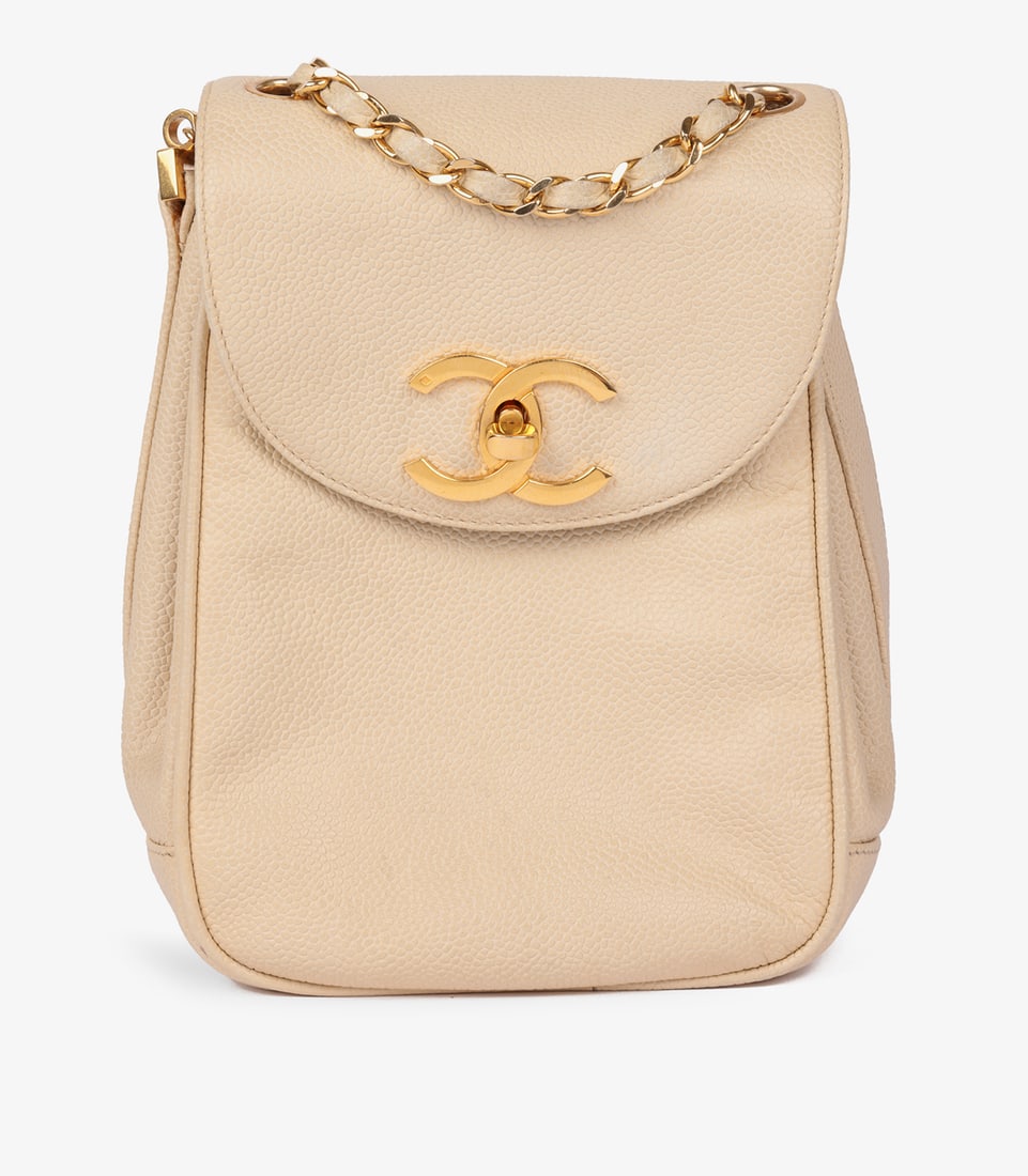 Chanel Beige Caviar Leather Vintage XL Classic Single Flap Bag (1 of 13)