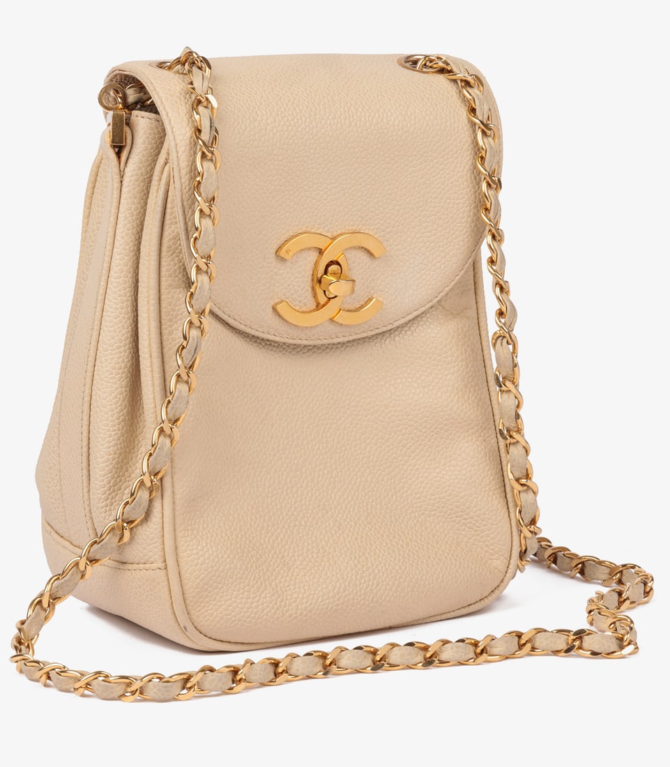Chanel Beige Caviar Leather Vintage XL Classic Single Flap Bag - 3