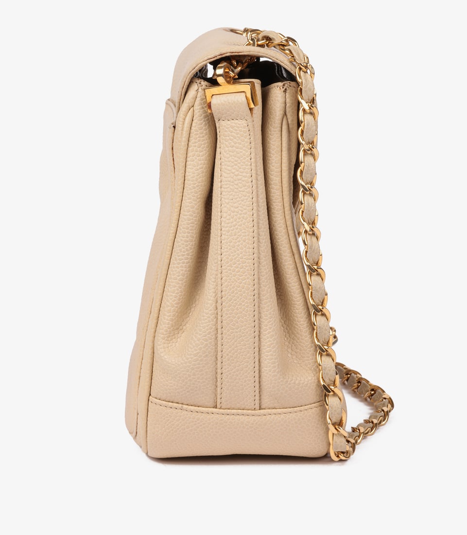 Chanel Beige Caviar Leather Vintage XL Classic Single Flap Bag - 4