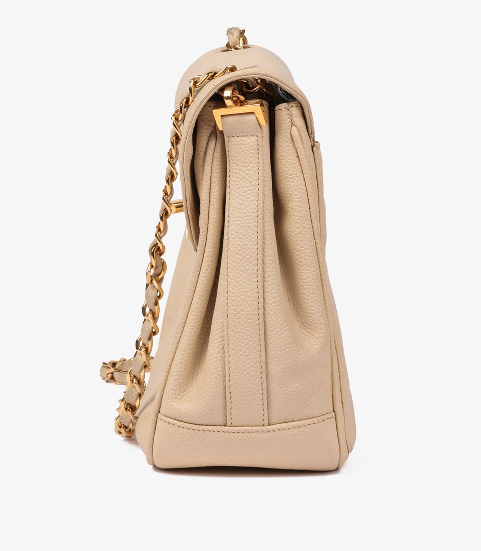 Chanel Beige Caviar Leather Vintage XL Classic Single Flap Bag - 5