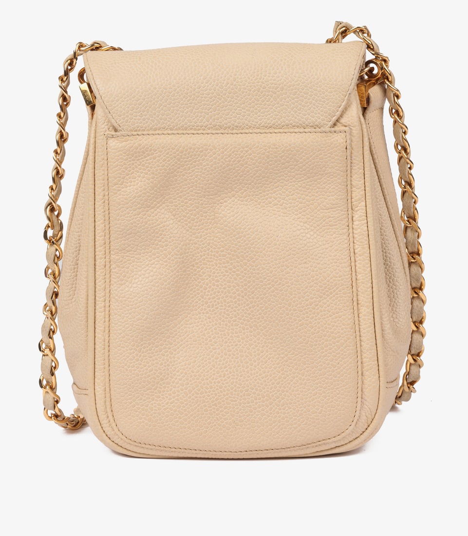Chanel Beige Caviar Leather Vintage XL Classic Single Flap Bag - 6