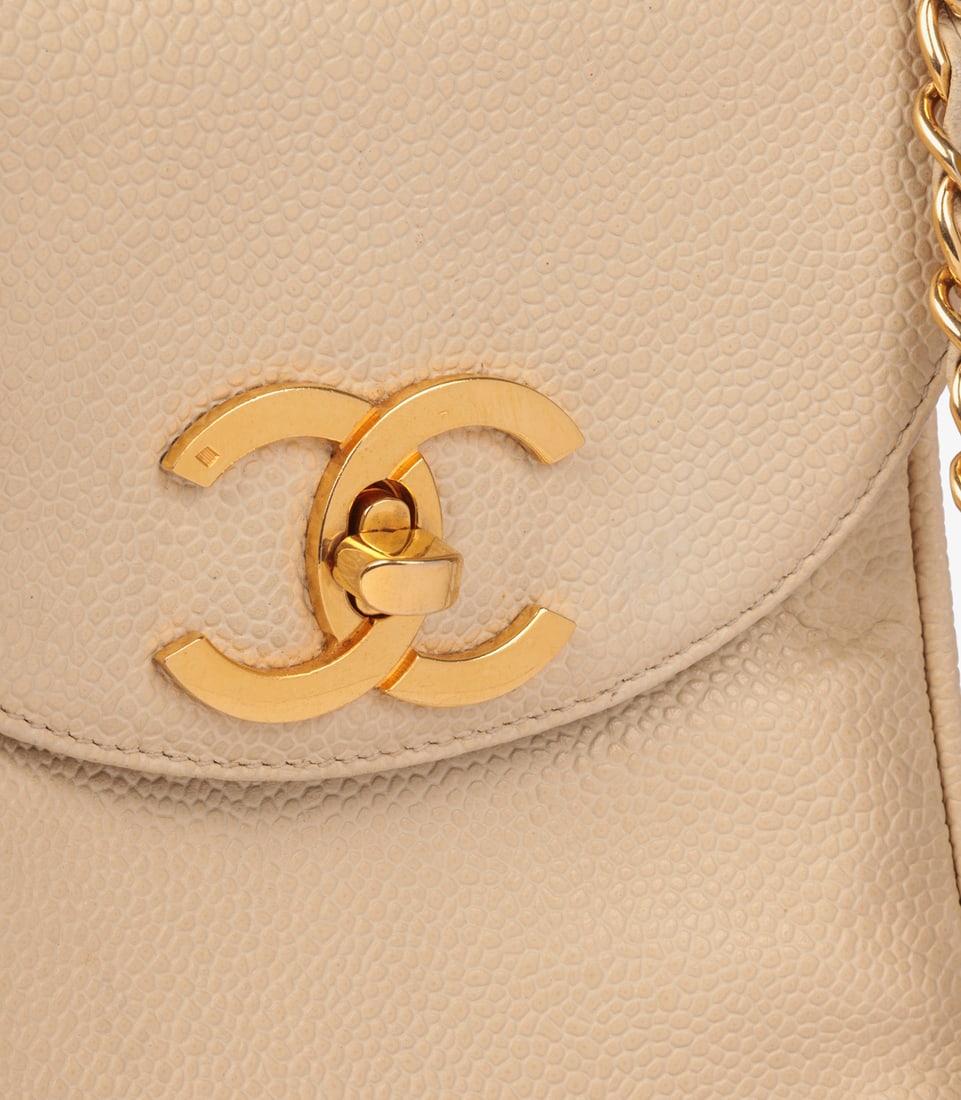 Chanel Beige Caviar Leather Vintage XL Classic Single Flap Bag - 8