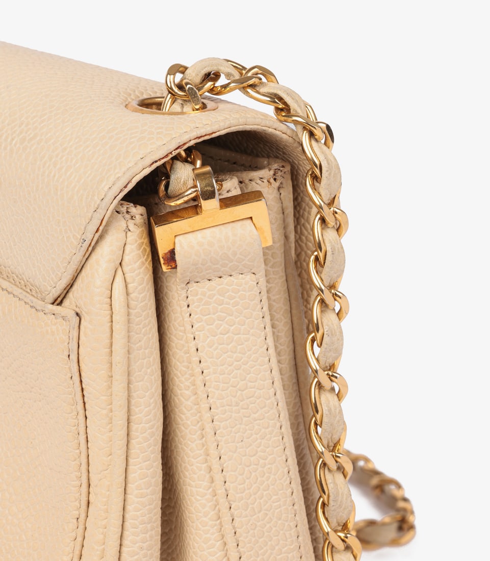 Chanel Beige Caviar Leather Vintage XL Classic Single Flap Bag - 9
