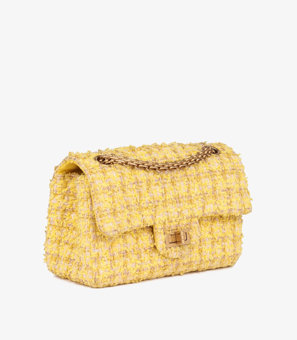 Chanel Canary Yellow Tweed Fabric 224 2.55 Reissue Double Flap Bag - 3