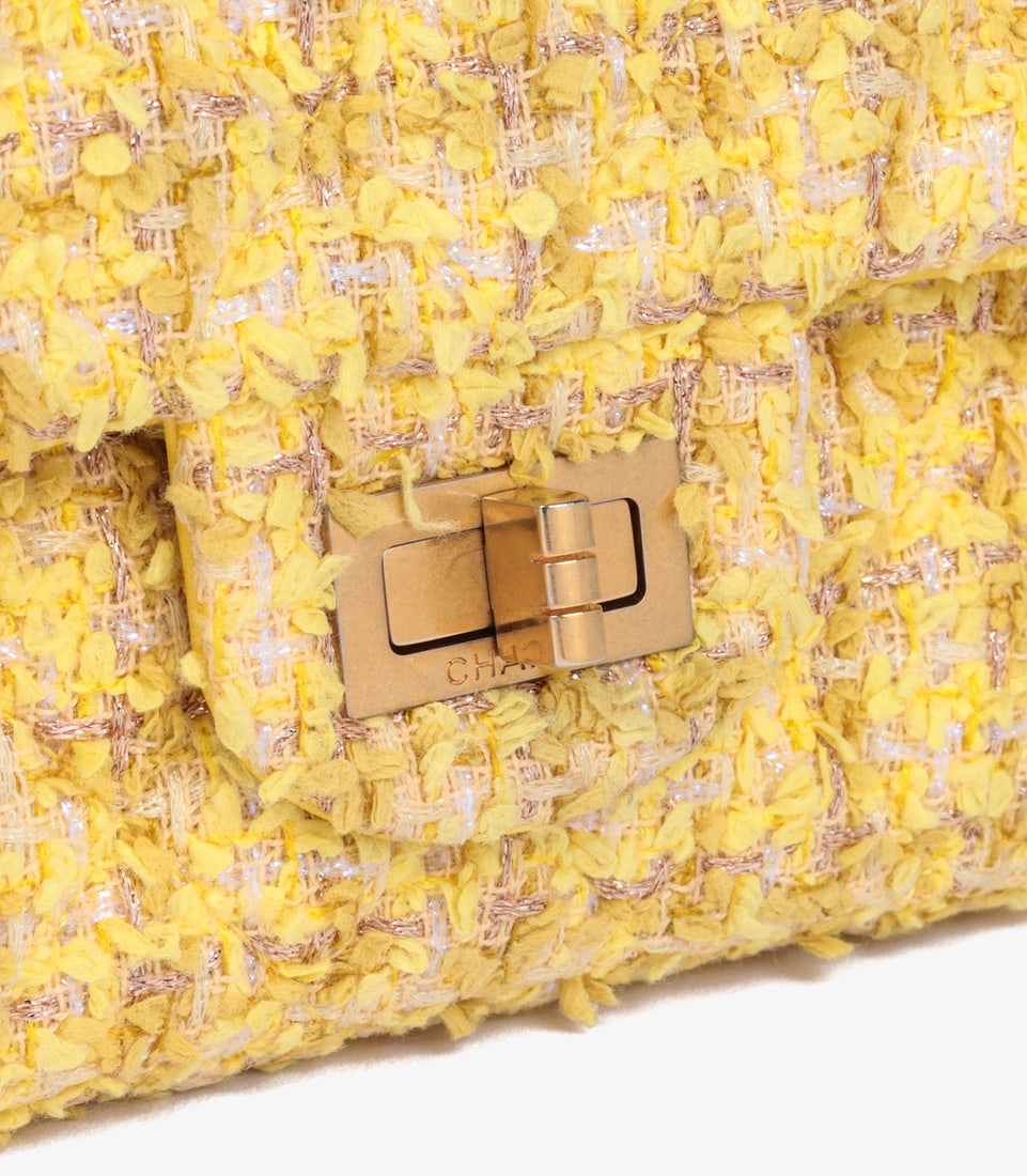 Chanel Canary Yellow Tweed Fabric 224 2.55 Reissue Double Flap Bag - 8