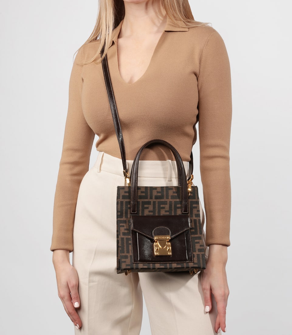 Fendi Brown Zucca Canvas & Calfskin Leather Vintage Shoulder Tote - 2