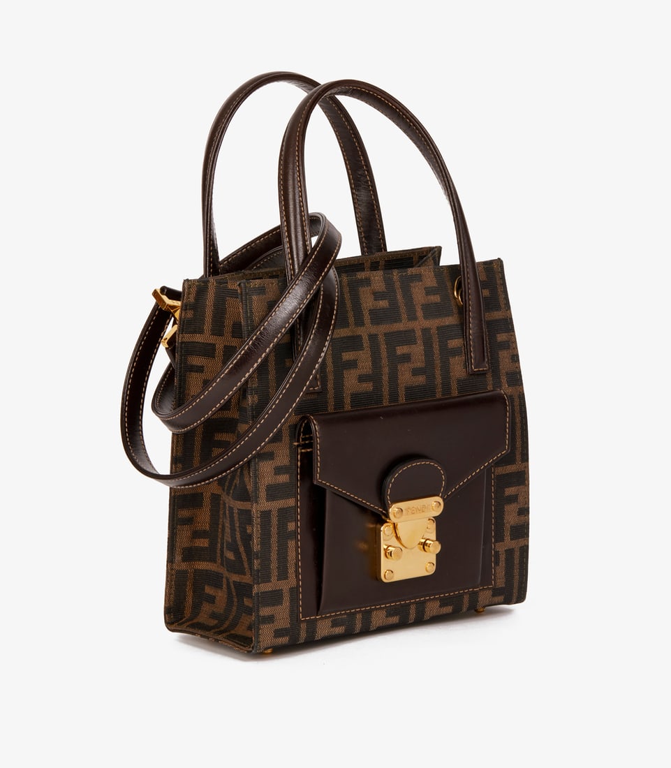 Fendi Brown Zucca Canvas & Calfskin Leather Vintage Shoulder Tote - 3