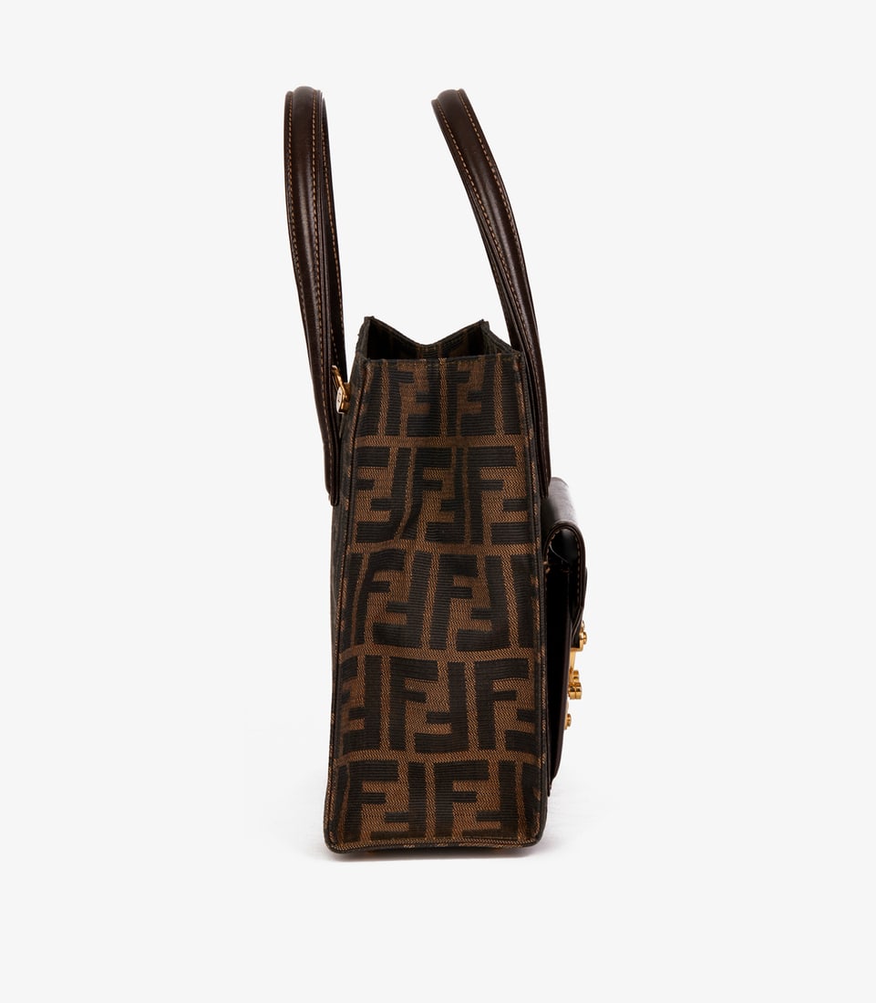 Fendi Brown Zucca Canvas & Calfskin Leather Vintage Shoulder Tote - 4