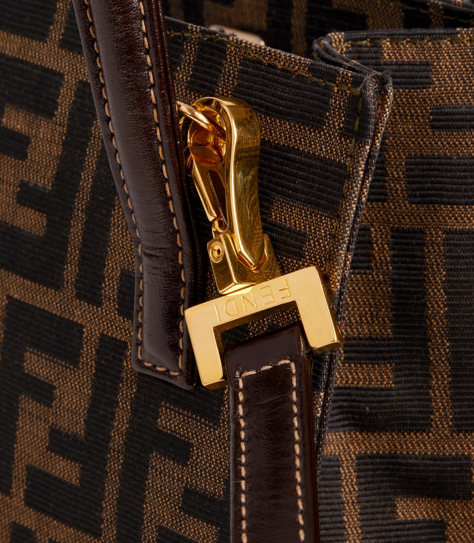 Fendi Brown Zucca Canvas & Calfskin Leather Vintage Shoulder Tote - 8