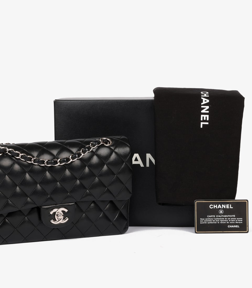Chanel Black Quilted Lambskin Leather Medium Classic Double Flap Bag - 12