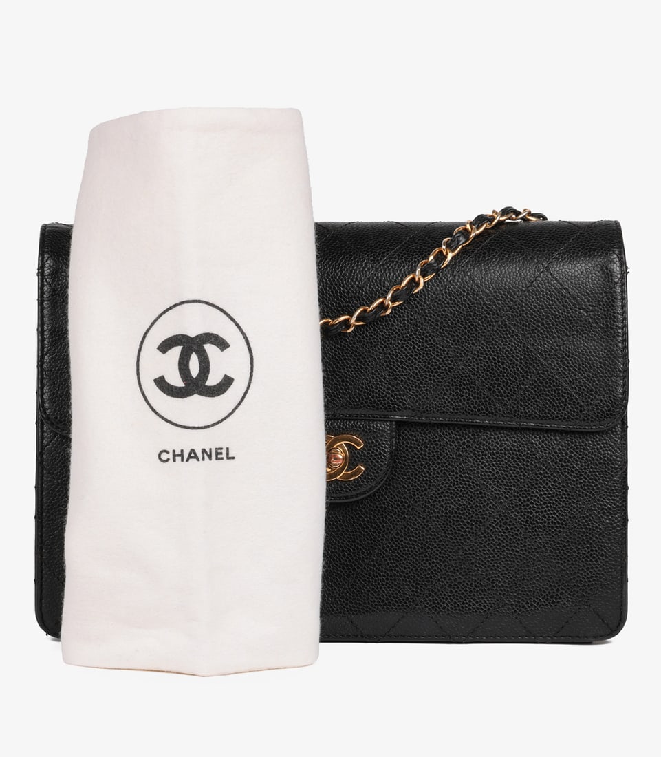 Chanel Black Quilted Caviar Leather Vintage Jumbo Classic Single Flap Bag - 13