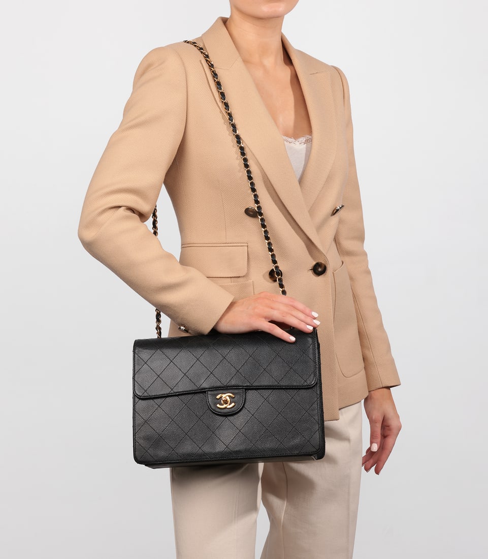 Chanel Black Quilted Caviar Leather Vintage Jumbo Classic Single Flap Bag - 2