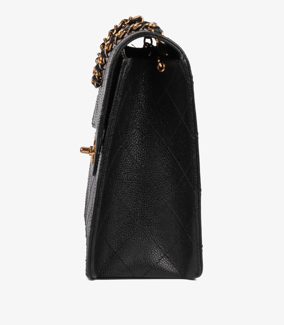 Chanel Black Quilted Caviar Leather Vintage Jumbo Classic Single Flap Bag - 5