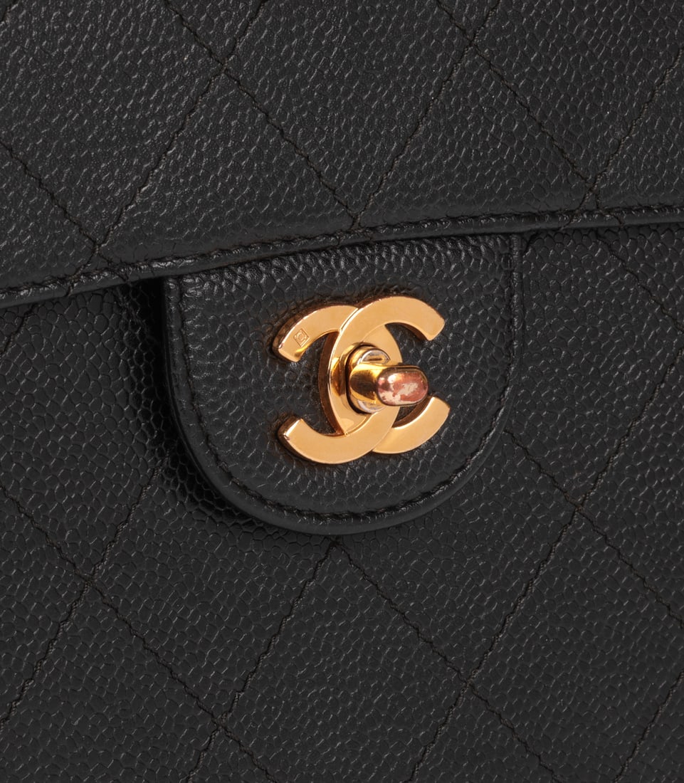 Chanel Black Quilted Caviar Leather Vintage Jumbo Classic Single Flap Bag - 8