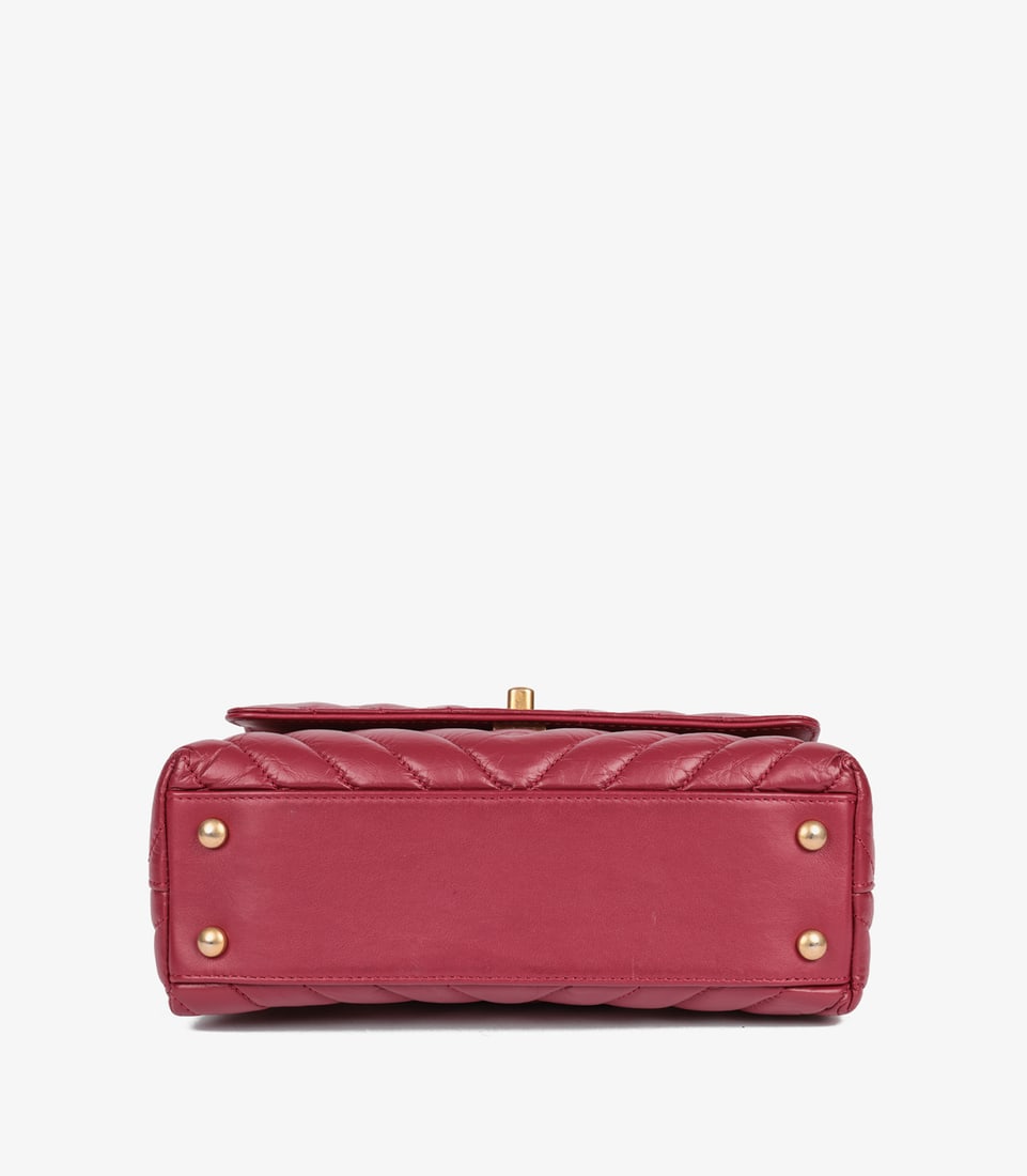 Chanel Red Chevron Aged Calfskin Leather Small Coco Top Handle - 7