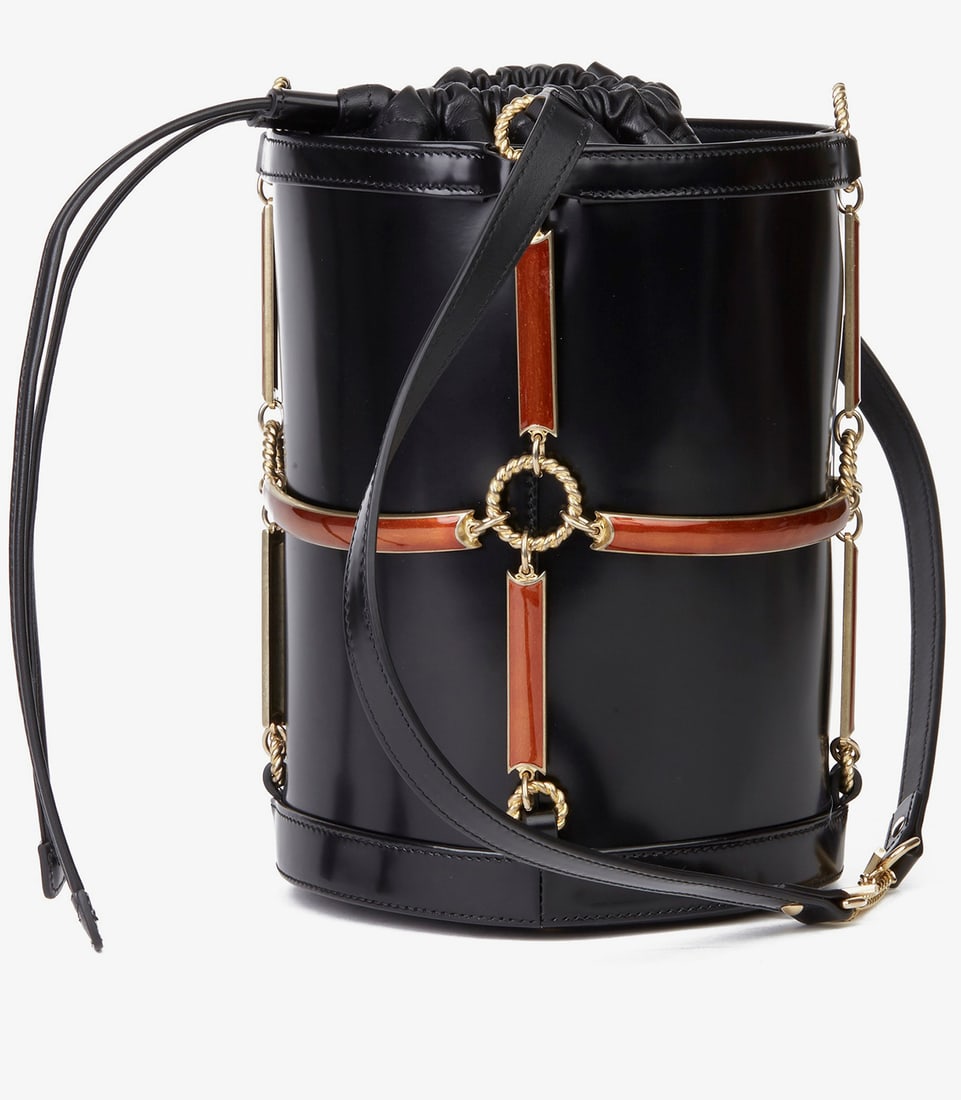 Gucci Black Vinyl, Lambskin & Rust Enamel Bucket Bag - 3