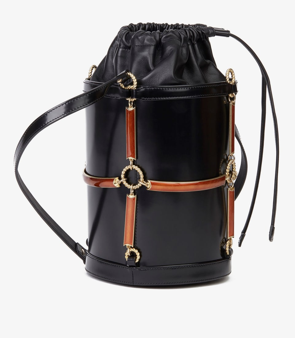 Gucci Black Vinyl, Lambskin & Rust Enamel Bucket Bag - 4