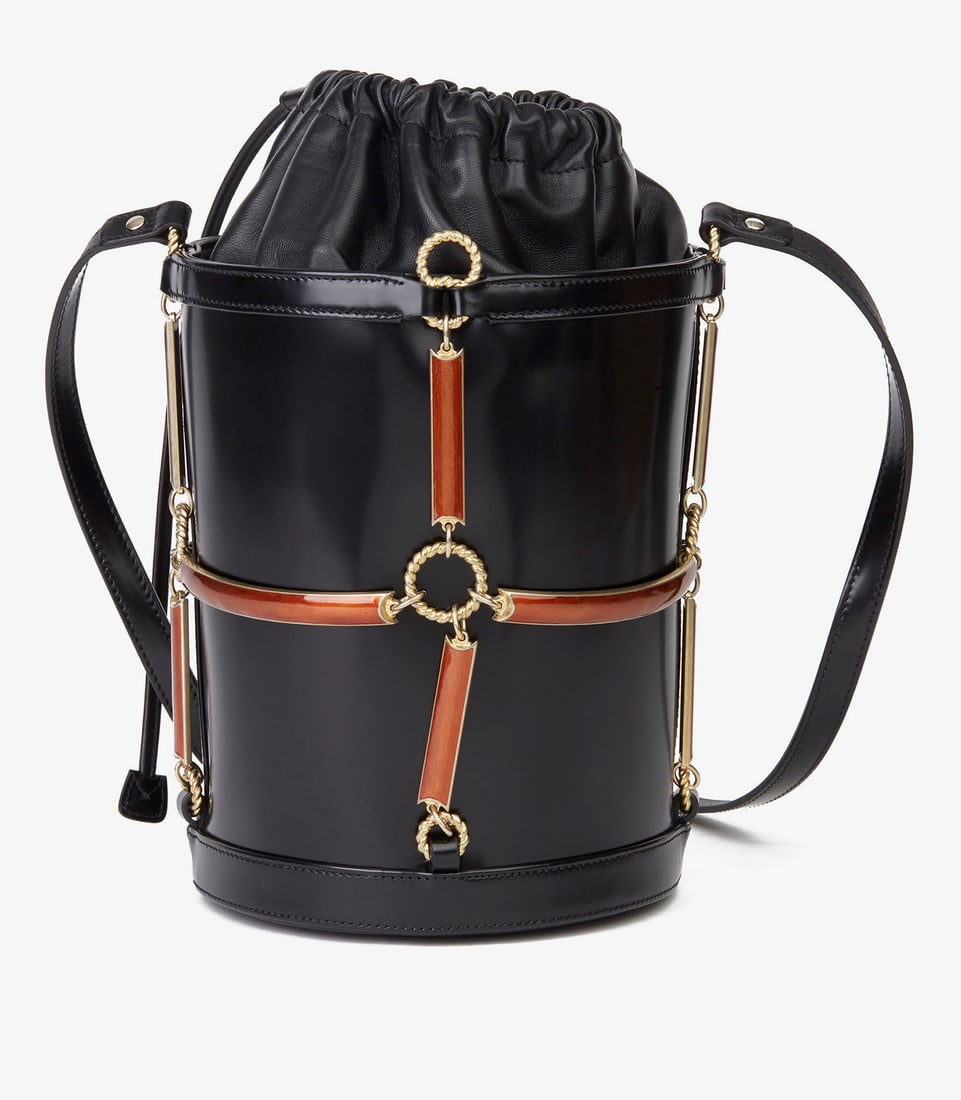 Gucci Black Vinyl, Lambskin & Rust Enamel Bucket Bag - 5