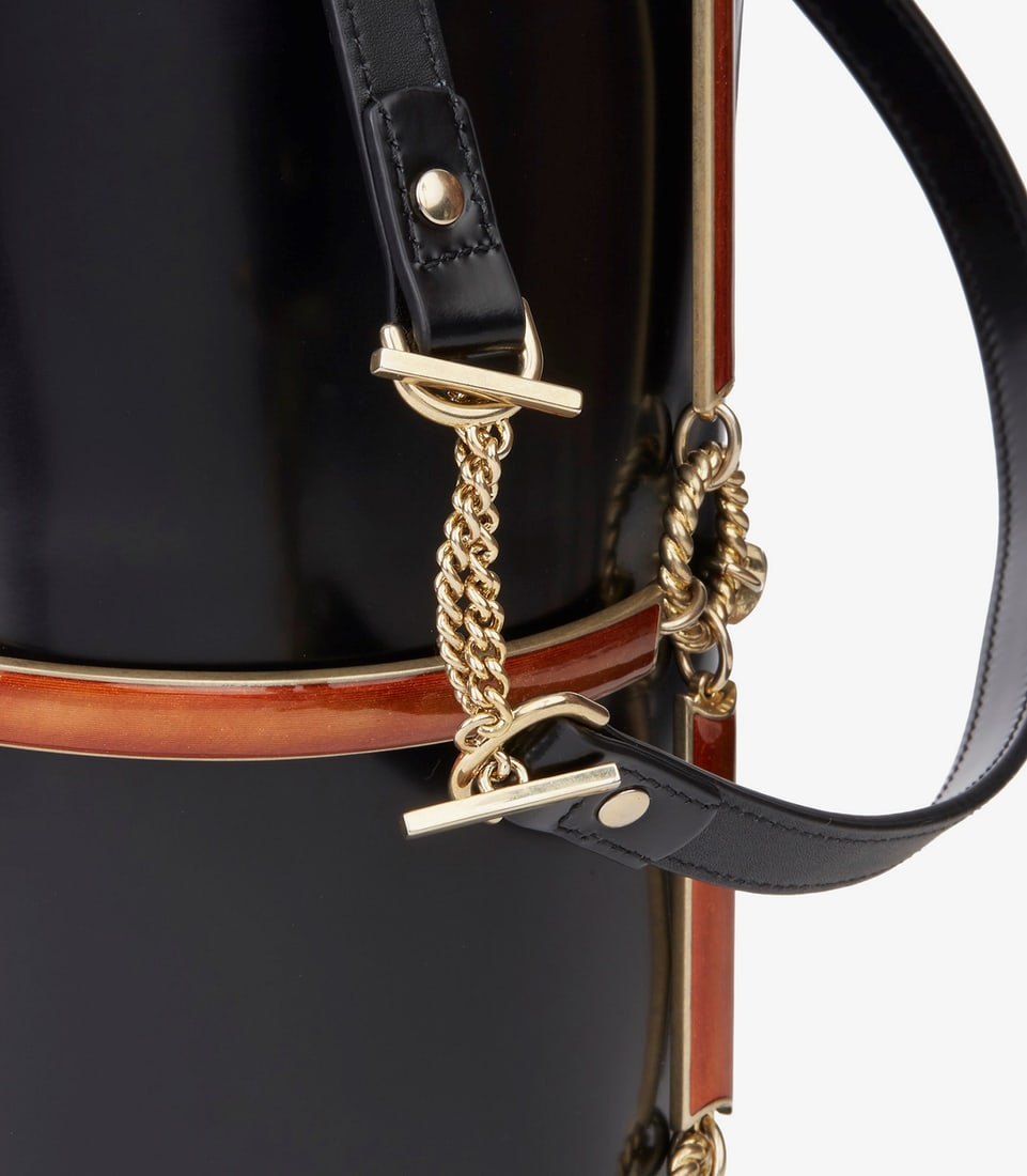 Gucci Black Vinyl, Lambskin & Rust Enamel Bucket Bag - 7
