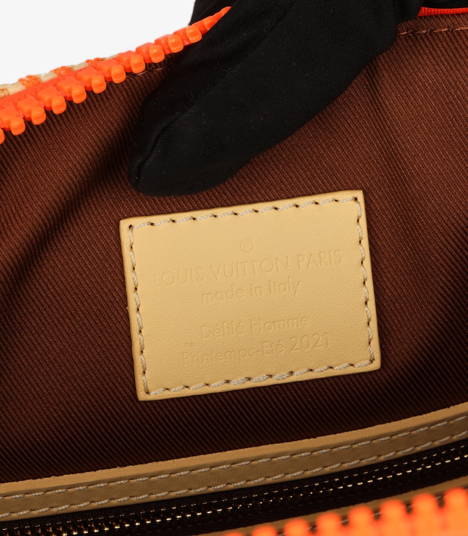 Louis Vuitton Natural & Orange Raffia, Beige Calfskin Leather Keepall 50 Bandoulière - 11