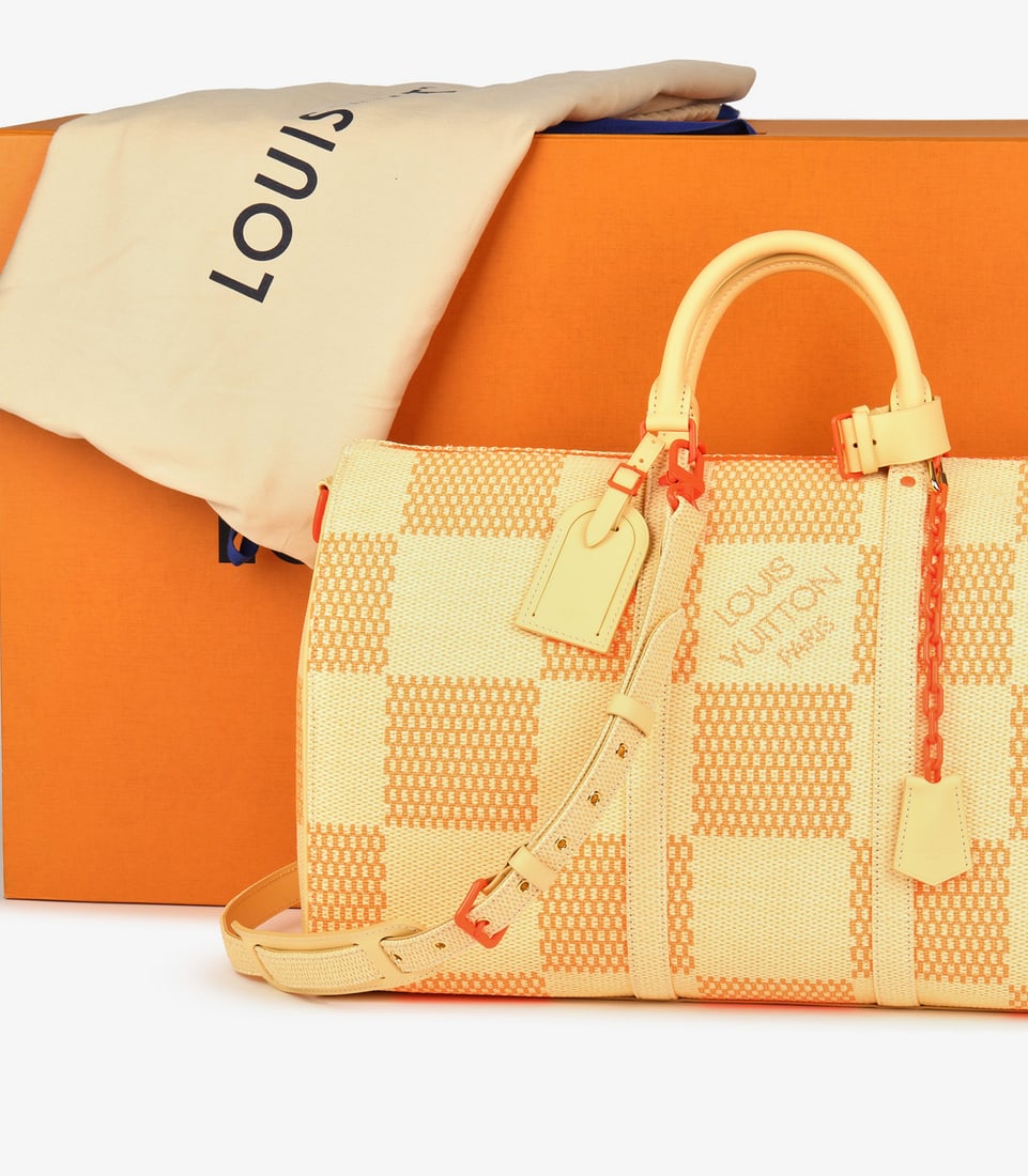 Louis Vuitton Natural & Orange Raffia, Beige Calfskin Leather Keepall 50 Bandoulière - 12