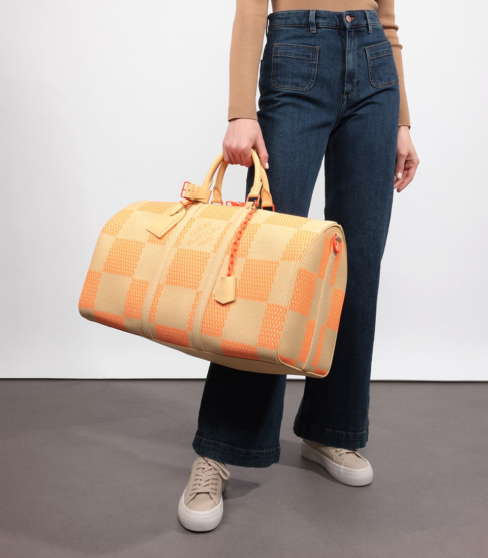 Louis Vuitton Natural & Orange Raffia, Beige Calfskin Leather Keepall 50 Bandoulière - 2