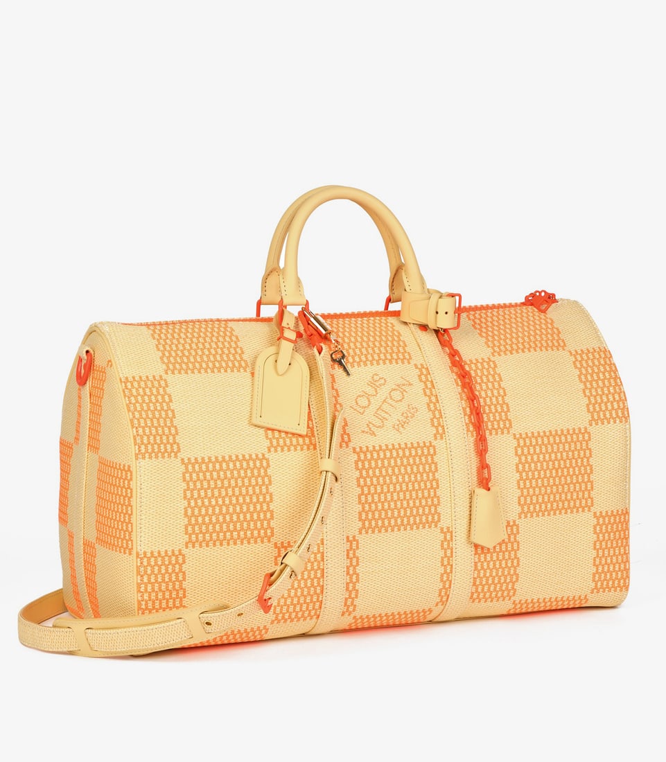 Louis Vuitton Natural & Orange Raffia, Beige Calfskin Leather Keepall 50 Bandoulière - 3