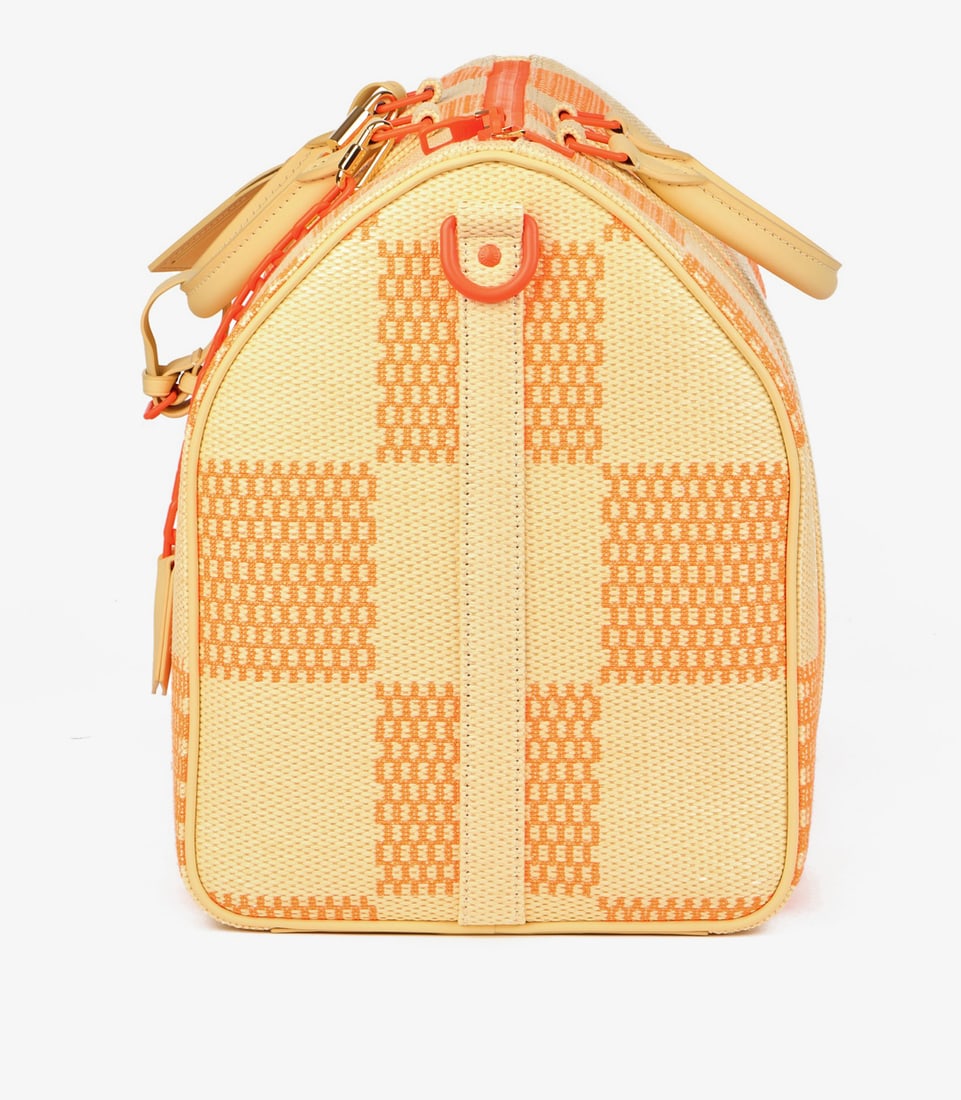 Louis Vuitton Natural & Orange Raffia, Beige Calfskin Leather Keepall 50 Bandoulière - 5